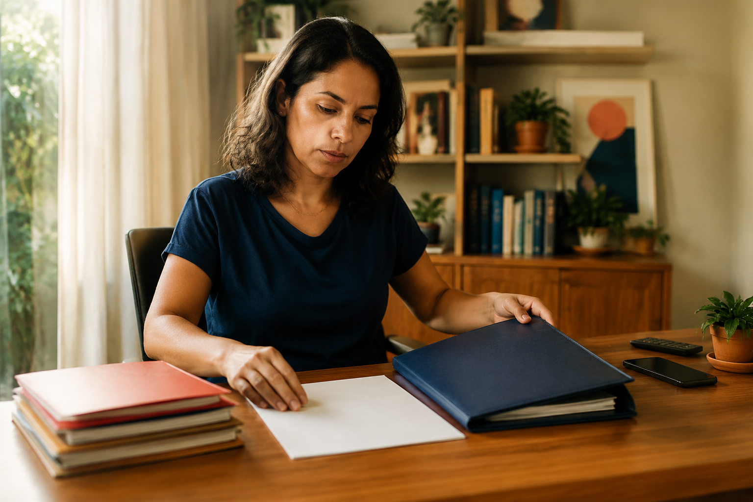 Adulta afastando distrações e iniciando o primeiro passo de uma tarefa